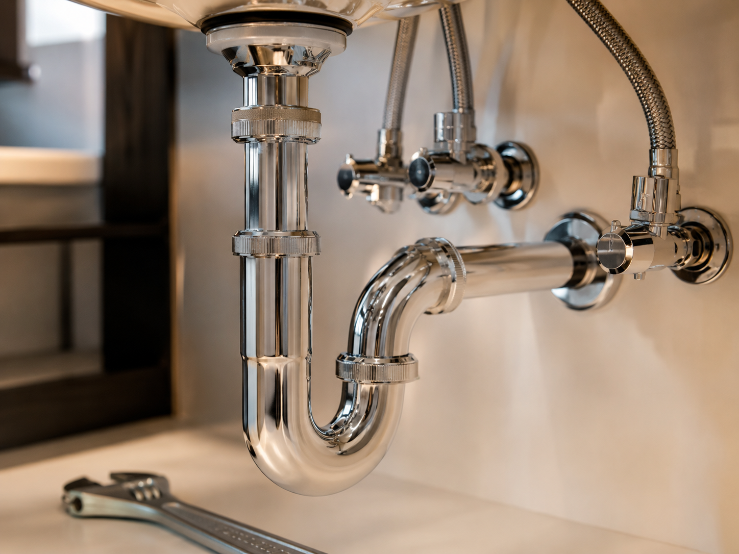 Clean, professional plumbing installation under a sink