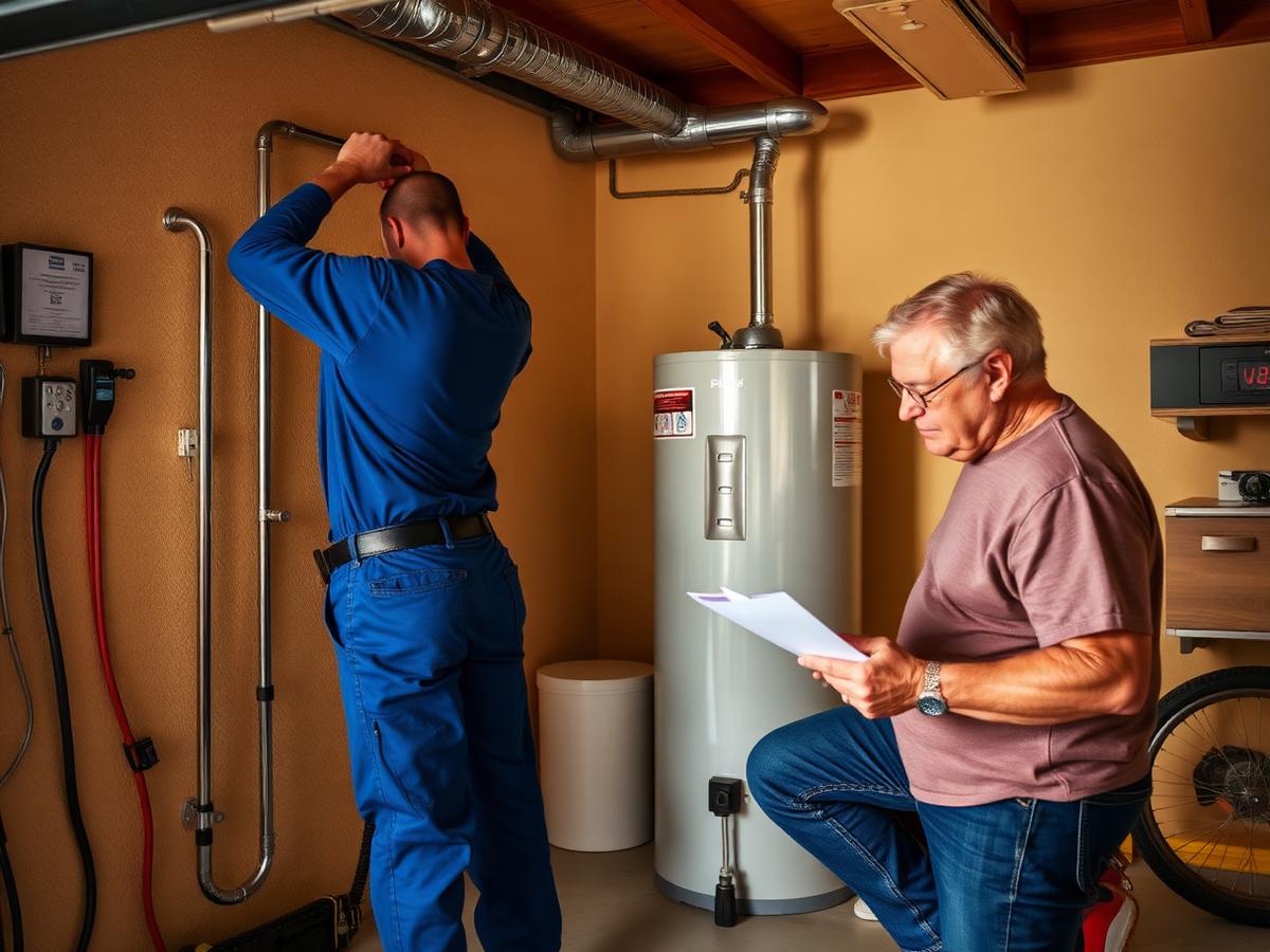 Plumber completing a water heater replacement in a Las Vegas home