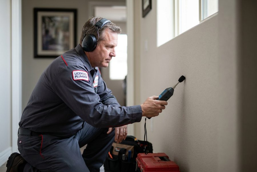 Technician performing leak detection & repair at a Las Vegas home