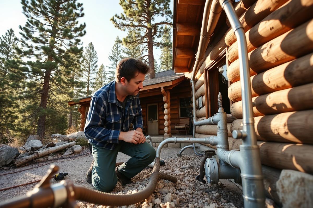 Insulated exterior pipe run at a Mount Charleston cabin